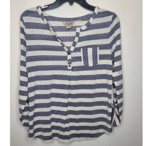 Lucky Brand Blue and White Striped Long Sleeve Tee